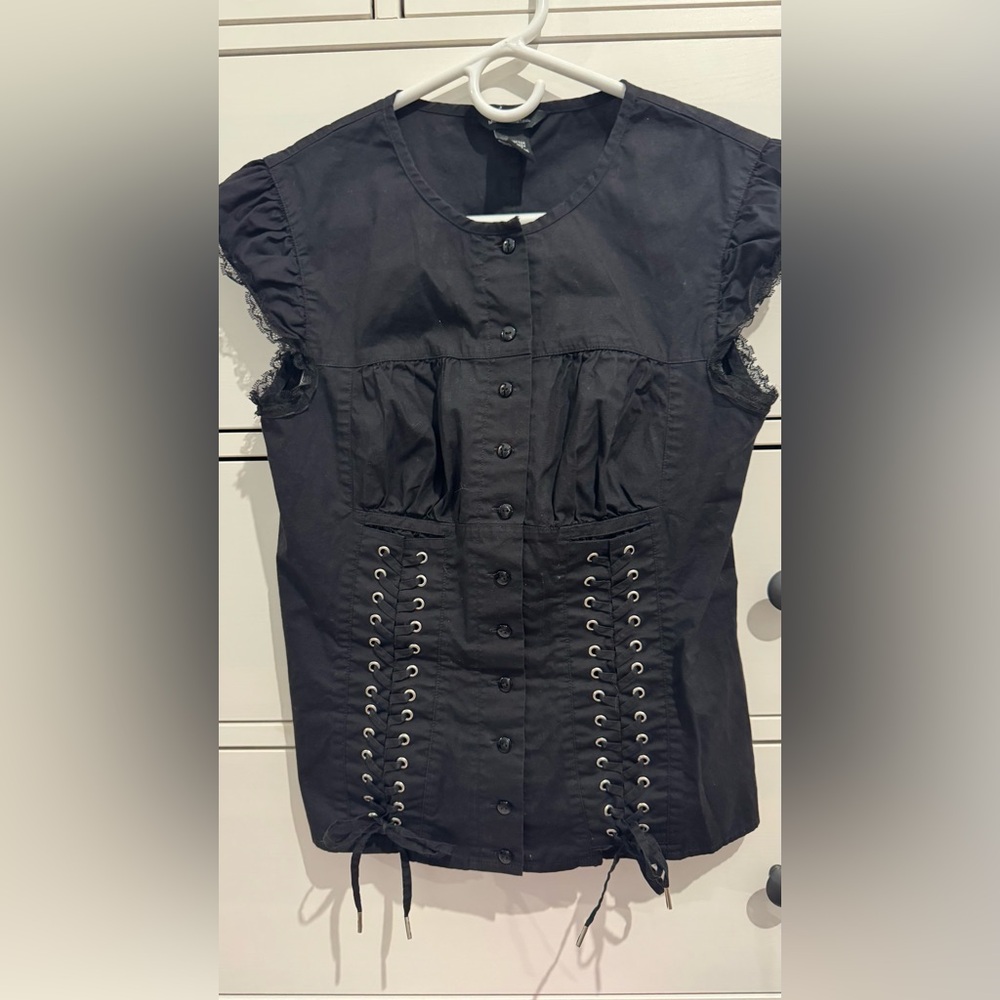 Moda International Black Lace-Up Blouse